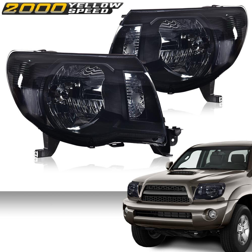 Fit For 2005-2011 Toyota Tacoma Smoke/Black Headlights Assembly Left & Right 