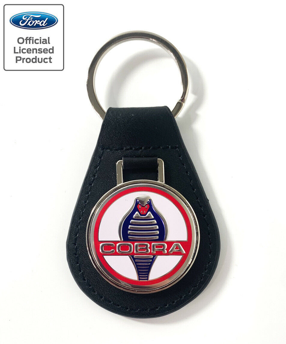 Classic Shelby Cobra Emblem Keychain Fob - Black Leather - Licensed 