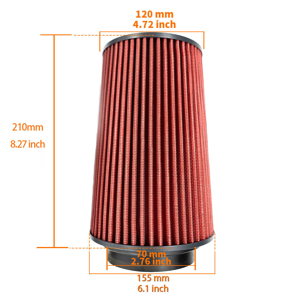 Red 3.94inch 100mm Cold Air Intake Cone Filter Universal Fit Fitment 210mm tall