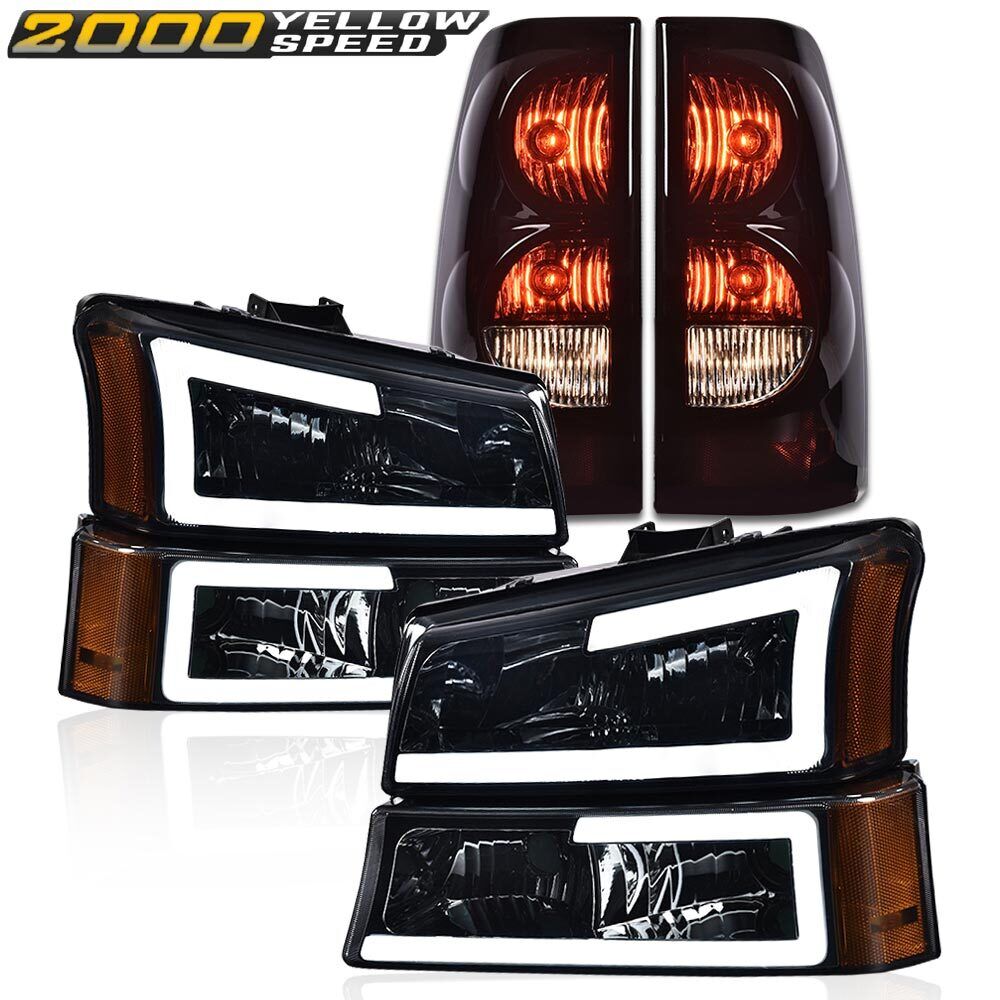 Smoked/Amber LED DRL Headlight + Tail Light Fit For 2003-2006 Chevy Silverado US
