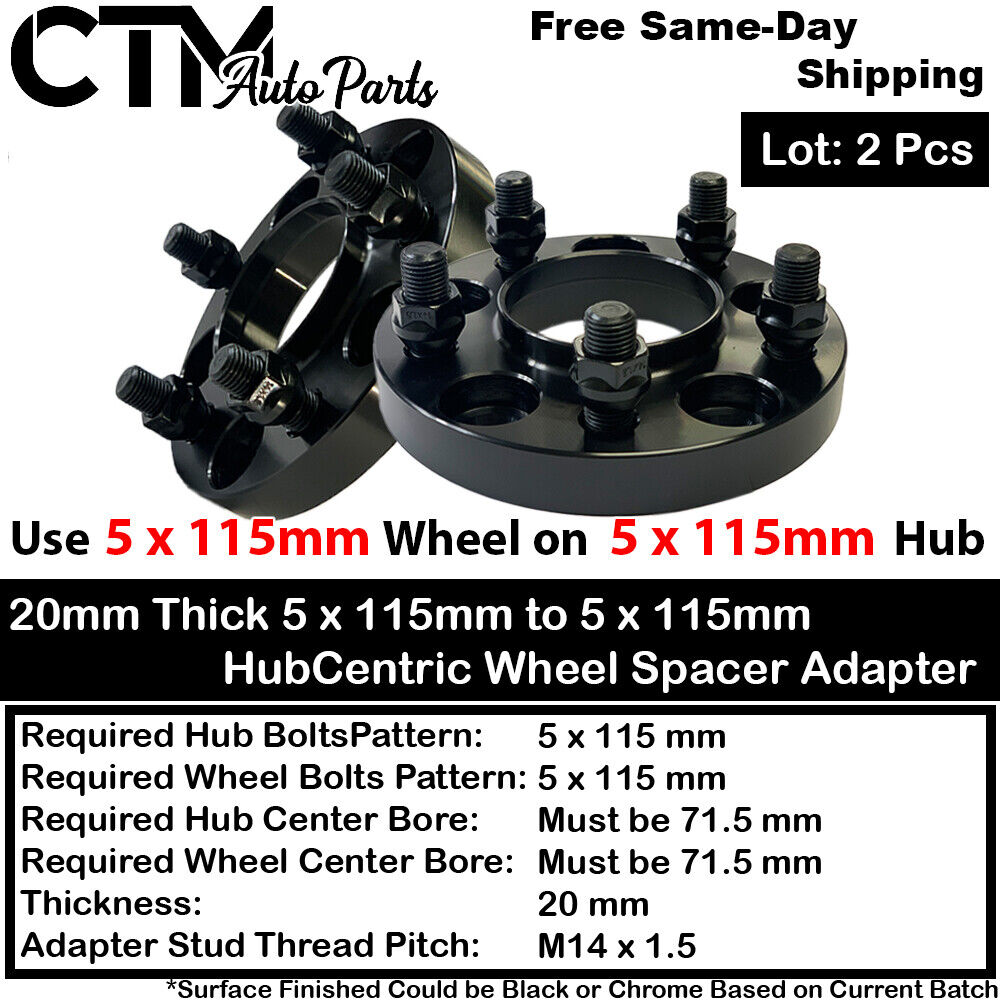 2x 20mm Thick 5x115mm 71.5mm Bore HubCentric Wheel Spacer Charger Challenger 300