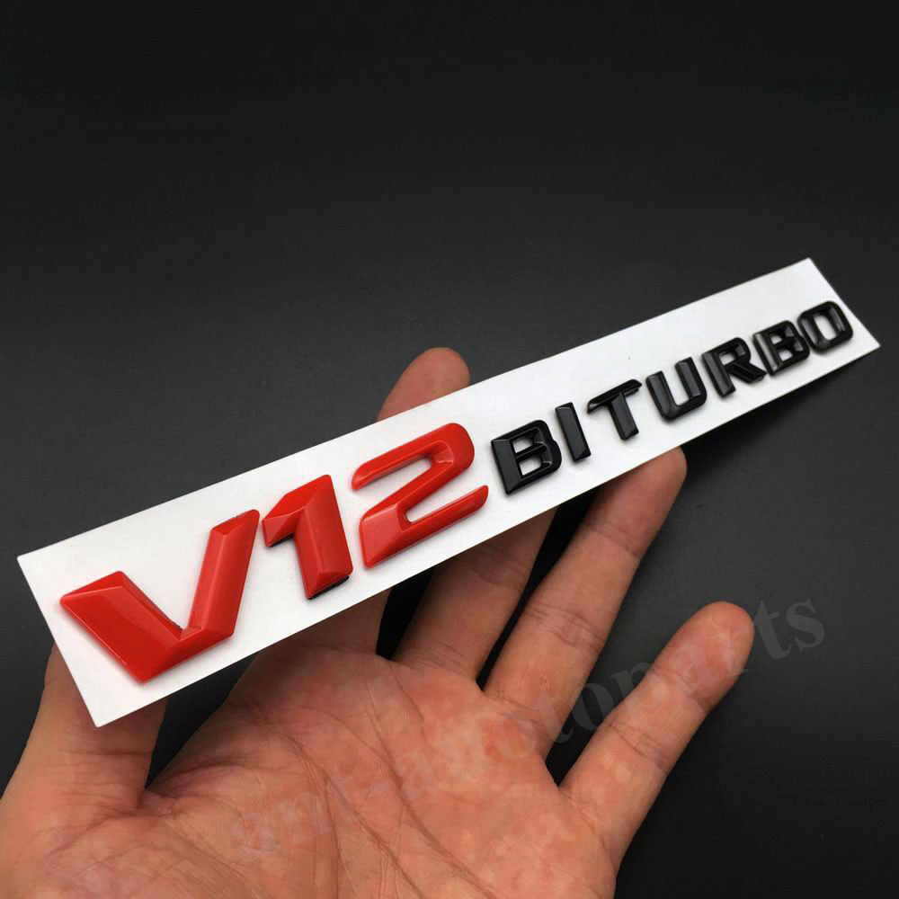 Red Black V12 BITURBO Fender Body Side ABS Emblems Car Badge Decal Sticker