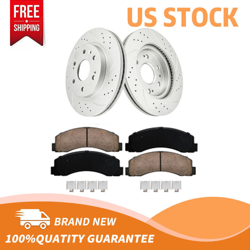 For 2010 - 2020 Ford F-150 Lincoln Navigator Front Drilled Rotors and Brake Pads
