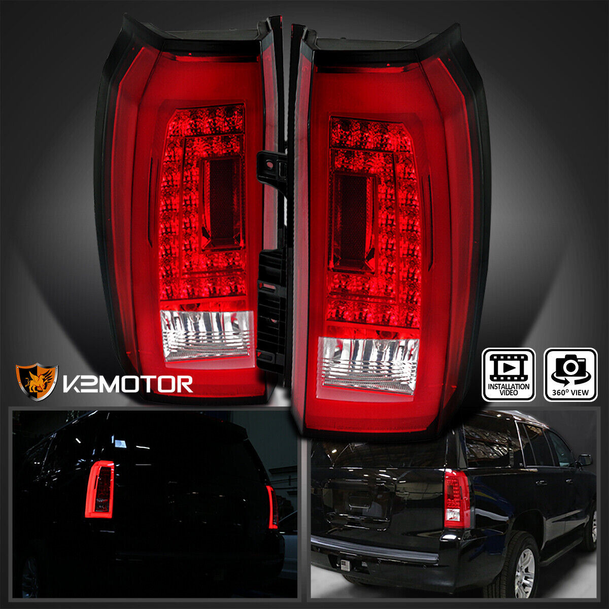 Red Fits 2015-2020 Chevy Tahoe Suburban LED Tail Lights Brake Lamps Left+Right