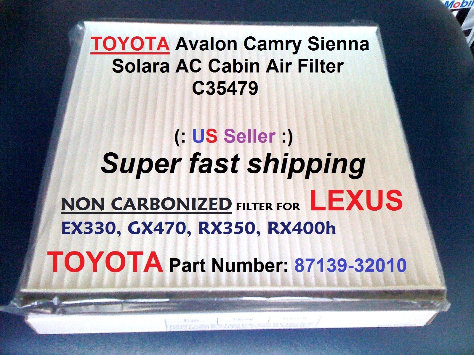 For TOYOTA AC CABIN AIR FILTER Avalon Camry Sienna Solara C35479  87139-32010
