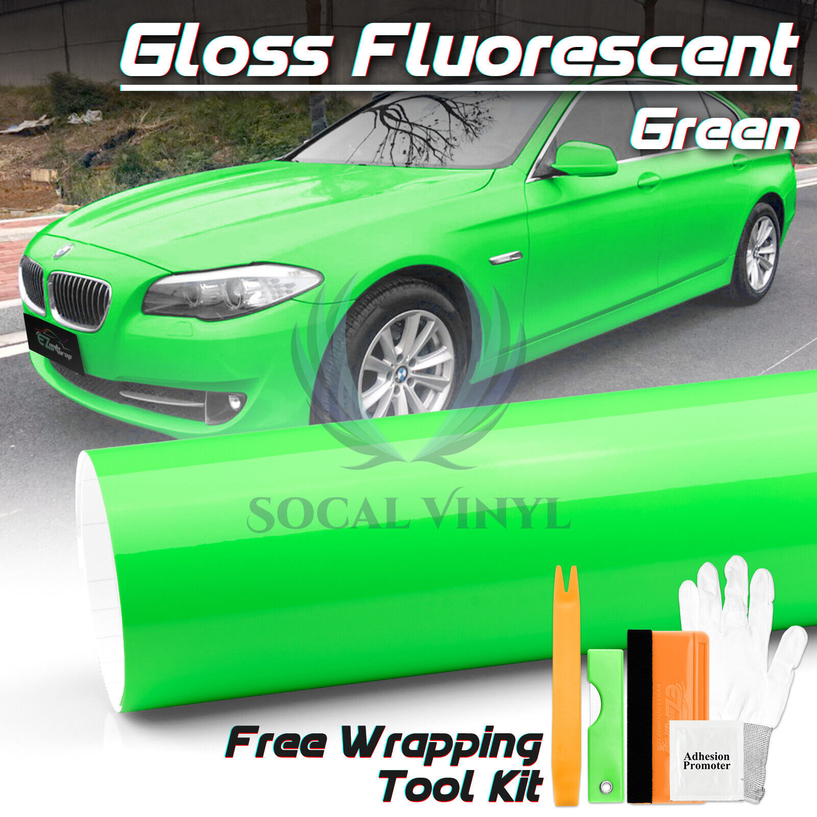 Fluorescent Gloss Neon Green Car Sticker Decal Vinyl Wrap Air Release Sheet Film
