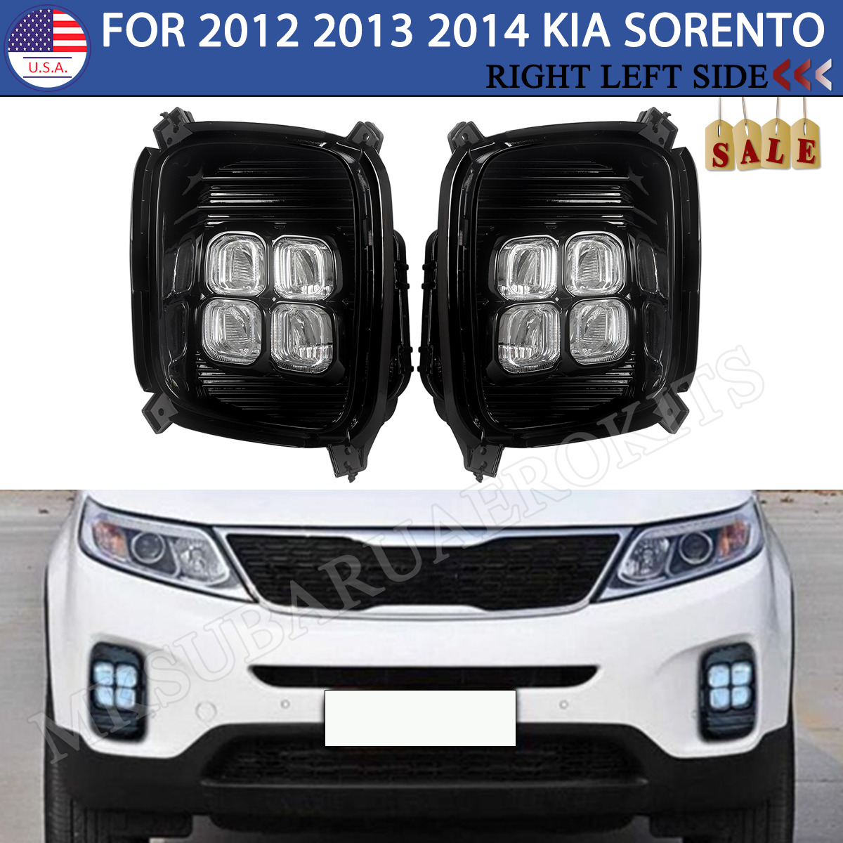 For 2012-14 Kia Sorento DRL LED Front Fog Lamp Daytime Running Light Left Right