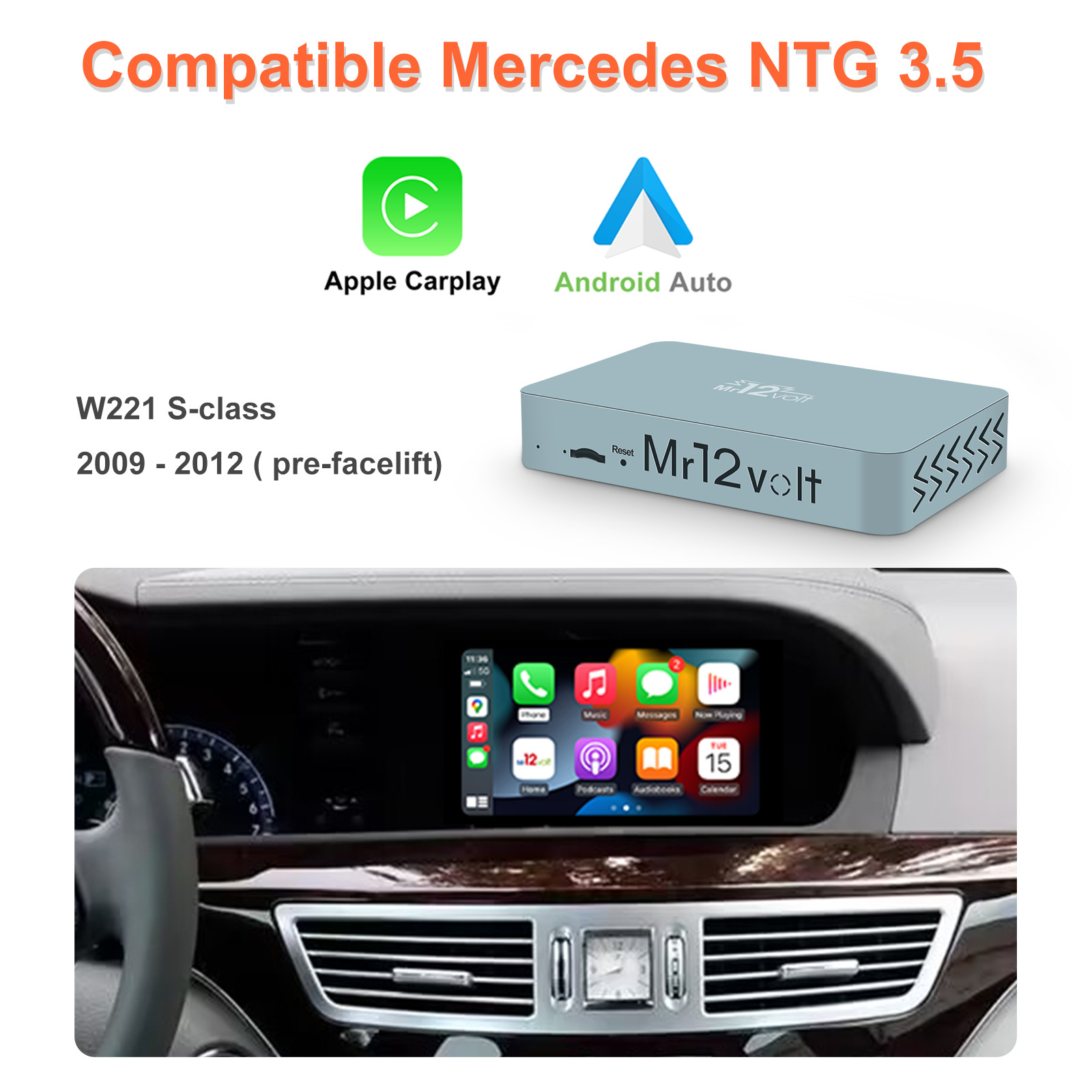 Mr12Volt Carplay Interface fits Mercedes Benz W221 NTG3.5 supports OEM Mic