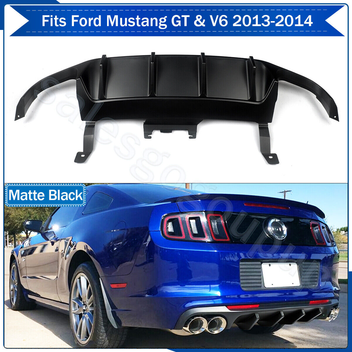 Fits 2013-14 Ford Mustang GT V6 GT500 Style Rear Bumper Lip Diffuser Matte Black