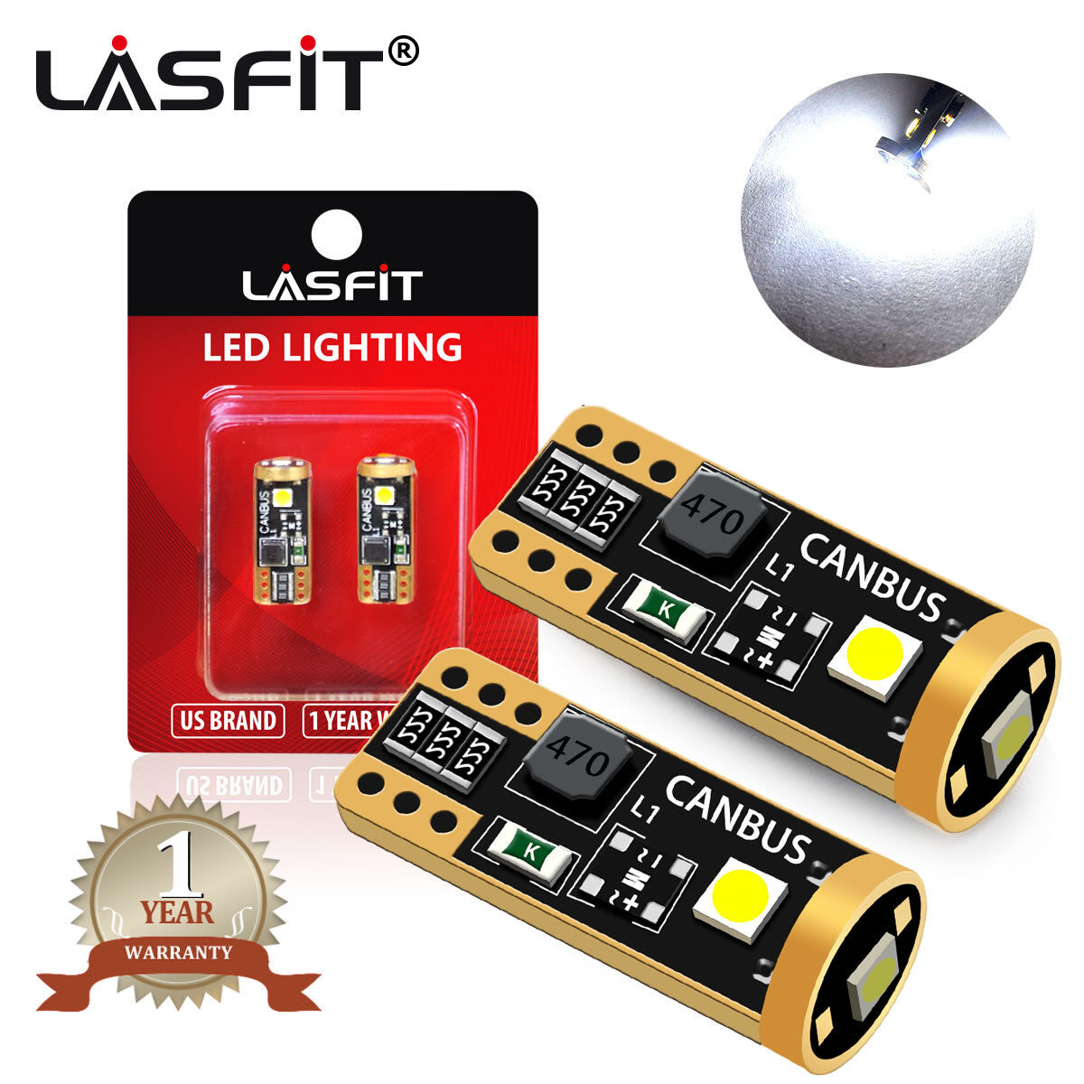 LASFIT T10 194 168 2825 W5W LED License Plate Lights Bulb White Red Amber Blue