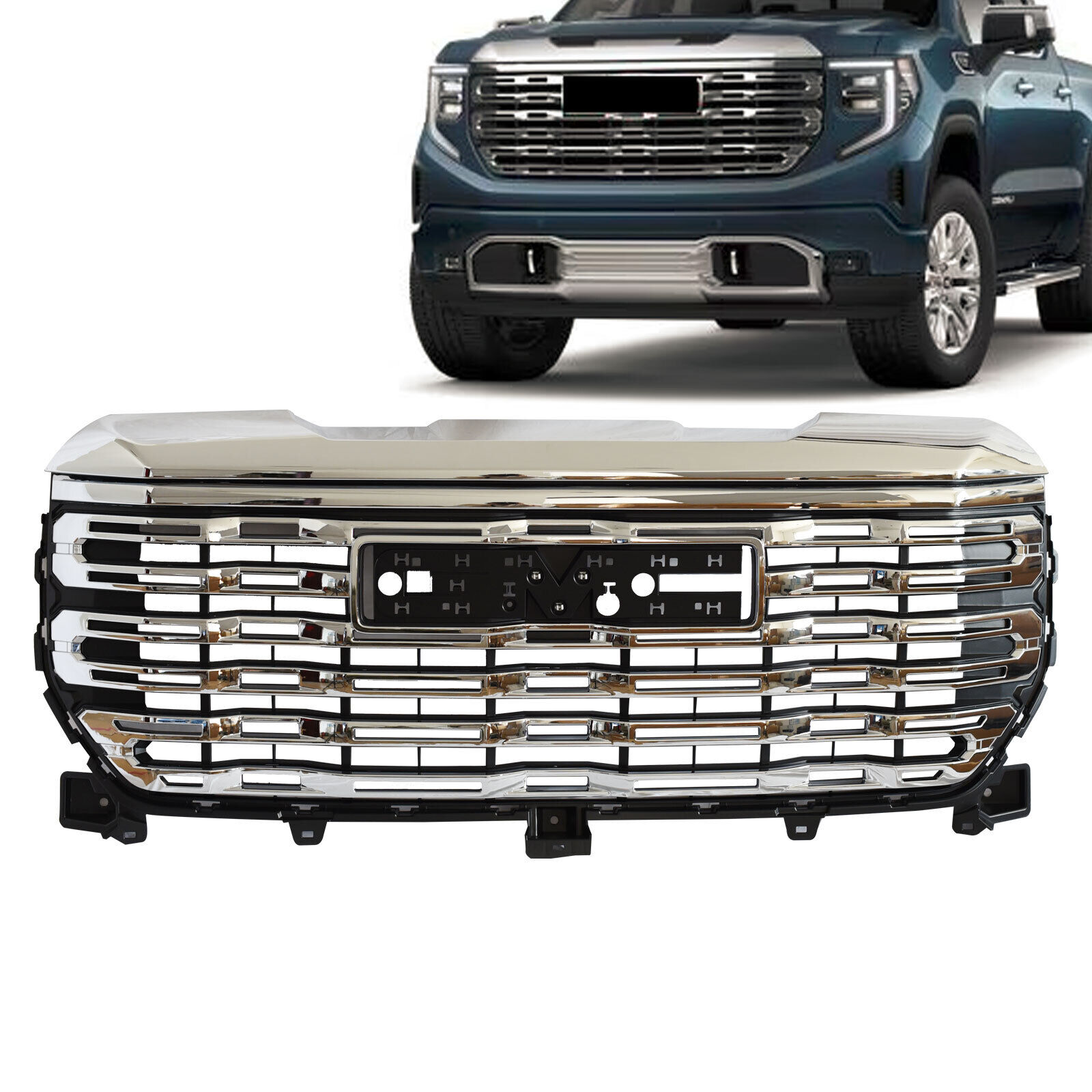 Fits 2022-2024 GMC Sierra 1500 Denali Front Upper Grille Assembly Chrome