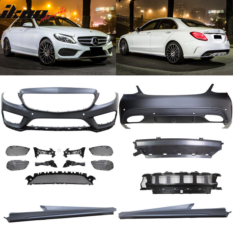 Fits 15-17 Benz W205 C Class With PDC Front Rear Bumper Side Skirts PP