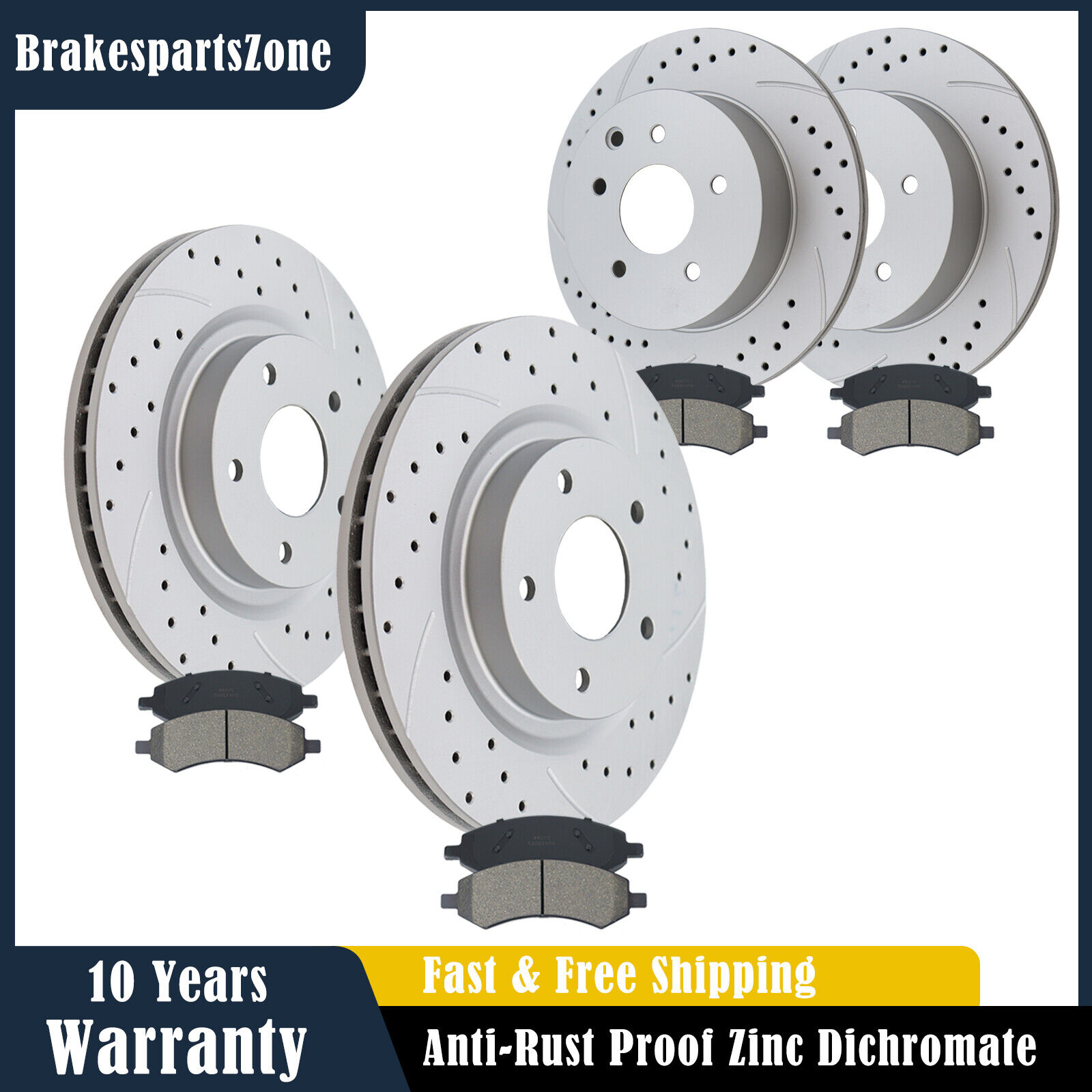 296mm Front and 292mm Rear Brake Rotors Pads fit for Nissan Rogue Slotted Brakes