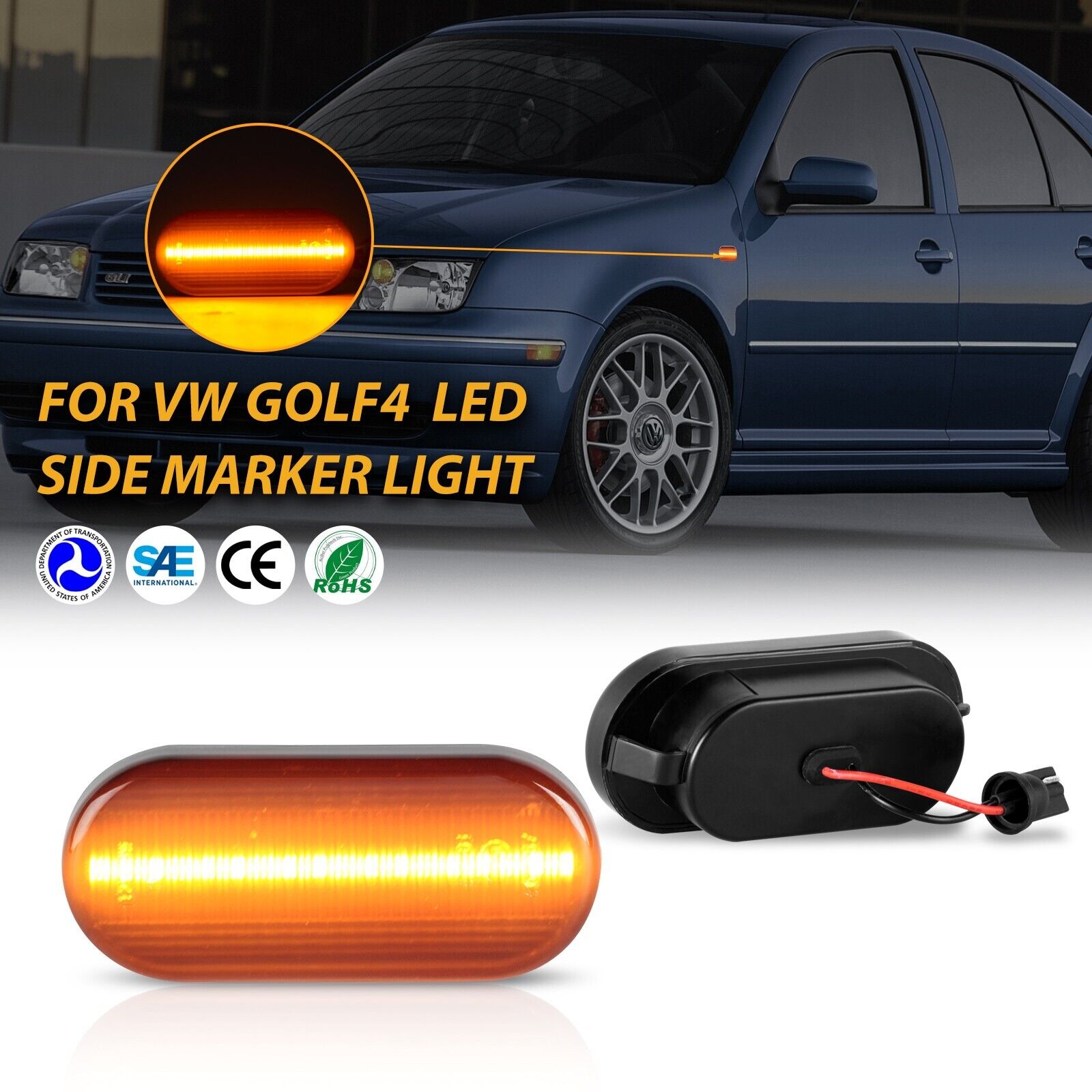 Dynamic Sequential Smoke LED Side Marker Signal Lamp For VW Golf MK4 Passat Polo