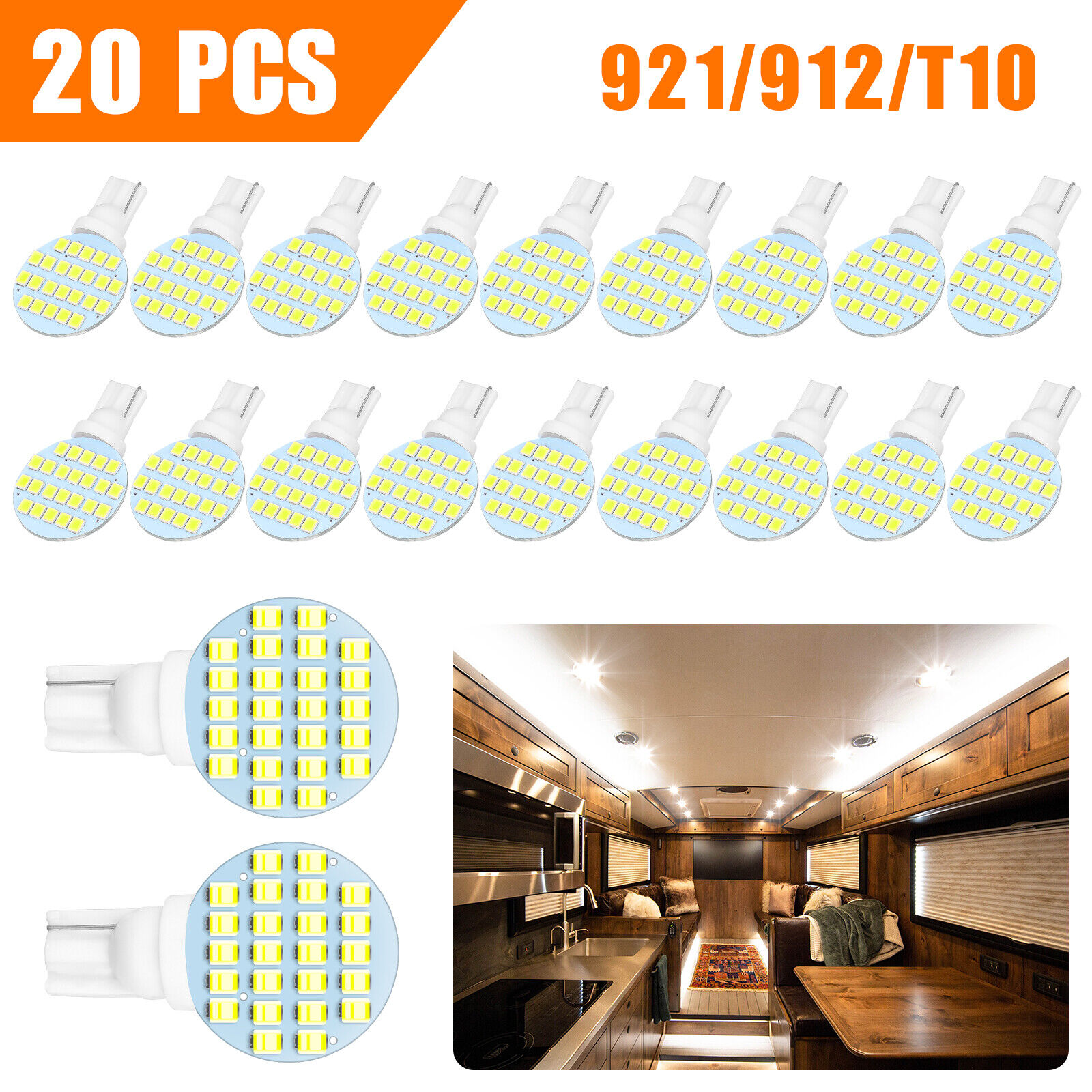 20x Super White LED T10/921/194 24SMD RV Camper Trailer Interior Light Bulbs 12V