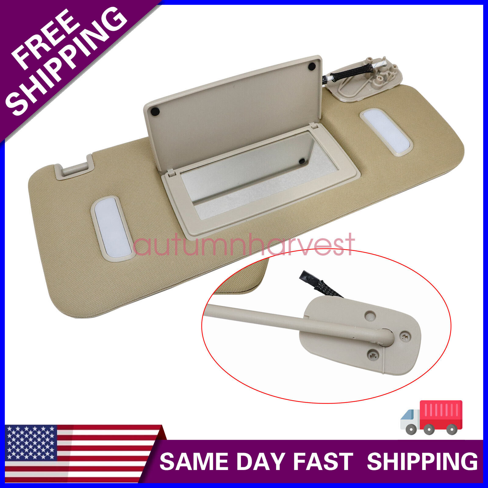 Beige Front Right Sun Visor with Mirror For GM Truck & SUV 07-14
