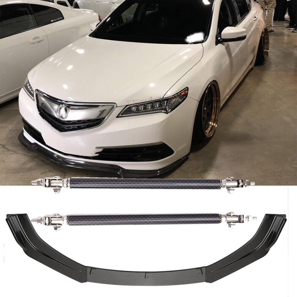 For Acura TLX A-Spec Carbon Fiber Front Bumper Lip Spoiler Splitters +Strut Rods