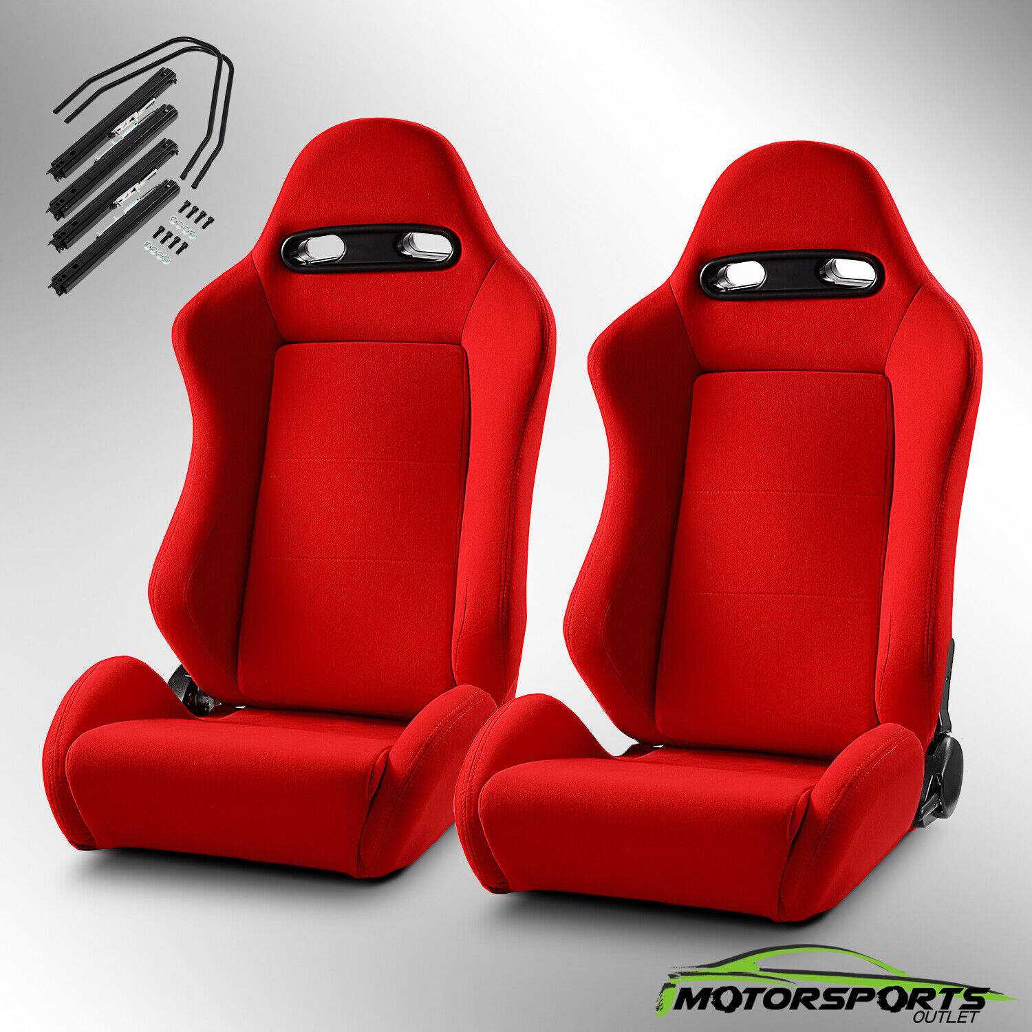 Reclinable Red Fabric Classic Style Racing Seats Left/Right W/Slider