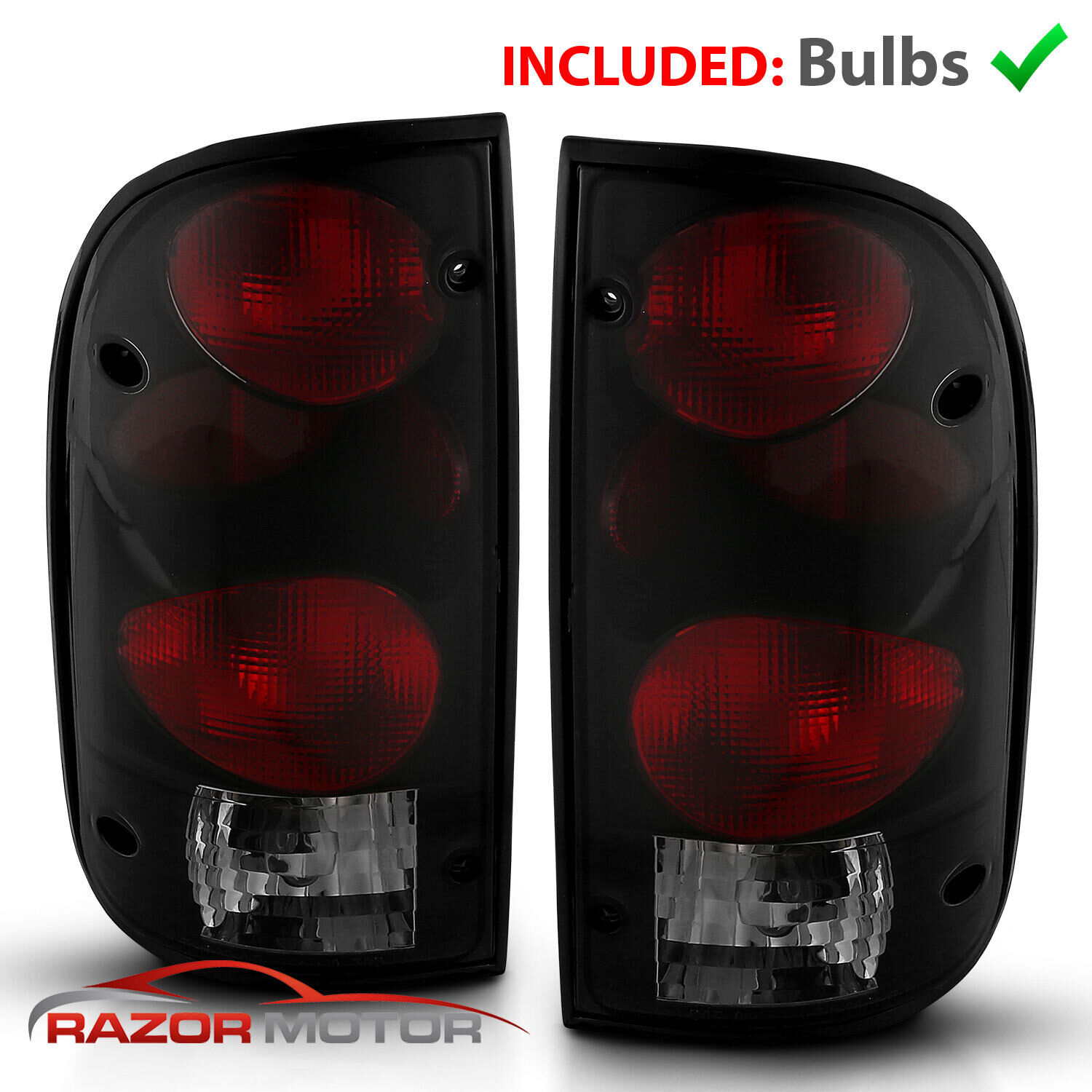 1995-2000 Replacement Dark Smoke Tail Light Pair for Toyota Tacoma w/Bulb+Socket