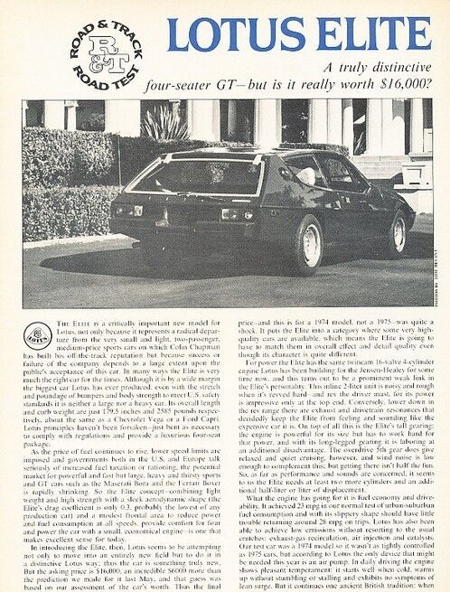 1975 Lotus Elite Road Test Original Car Review Print Article J657