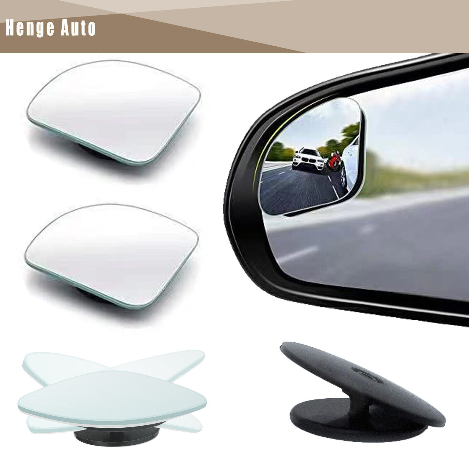 Fan Shaped Blind Spot Mirror HD Glass Convex Lens Frameless Rear View Mirror2PCS