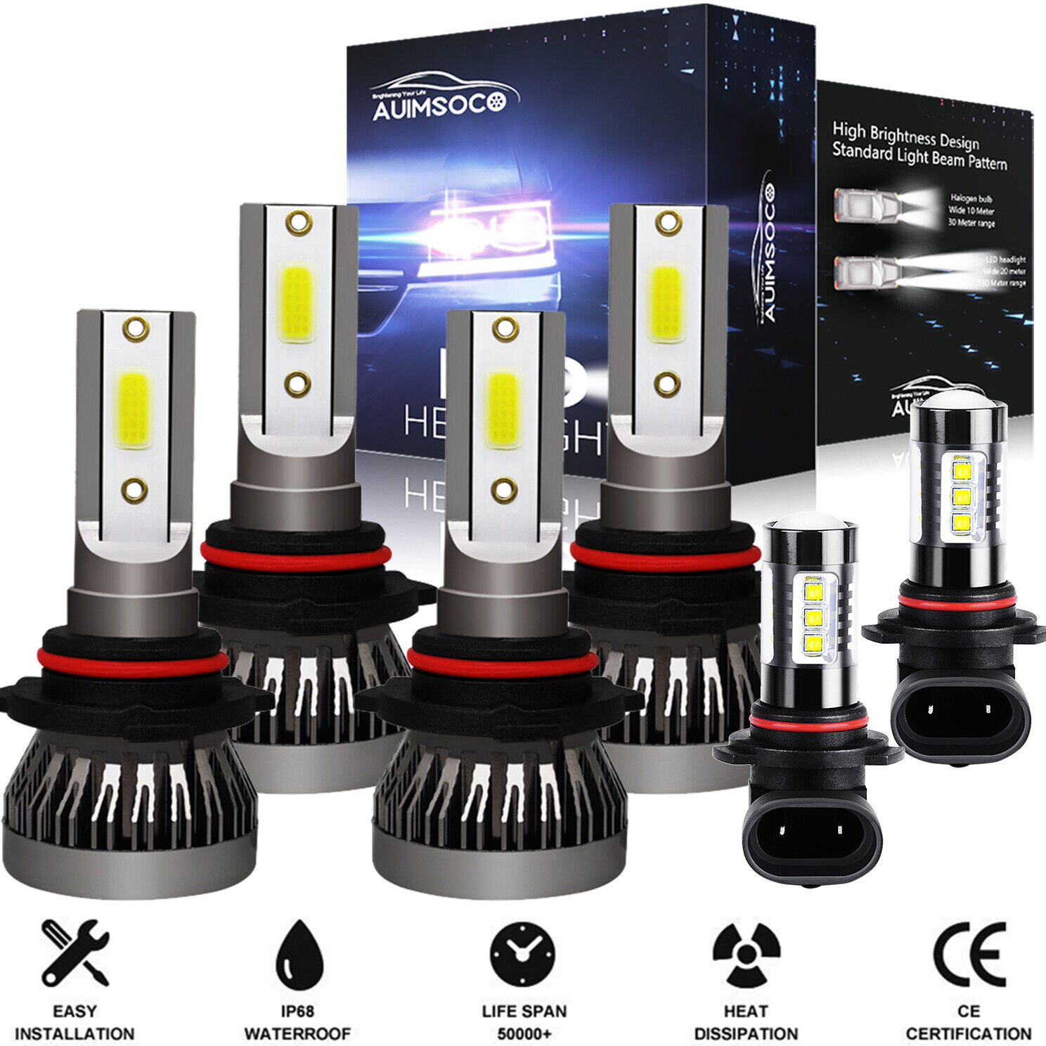 For Toyota Highlander 2004-2007 6X Combo LED Headlight FOG Light Bulbs Kit 6000K