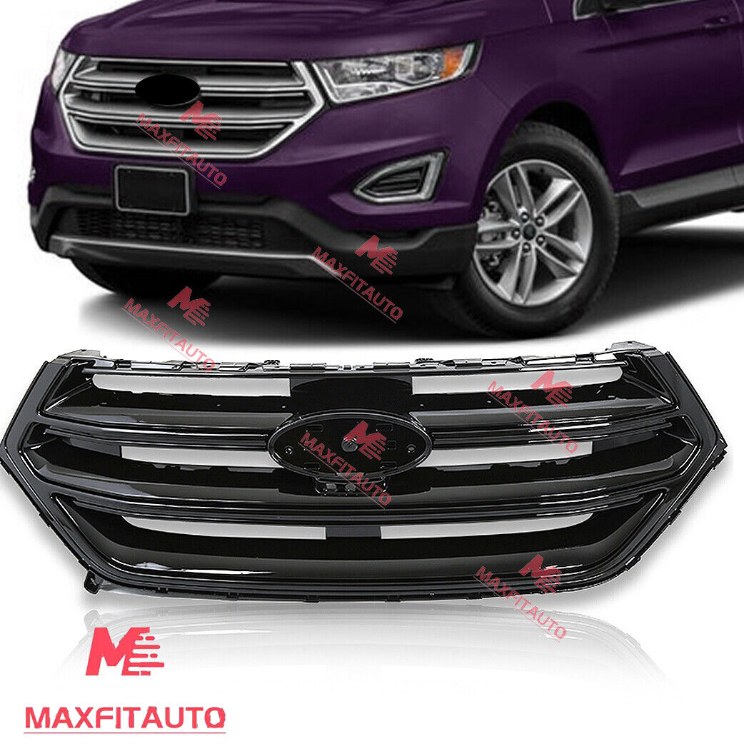 Fits Ford Edge 2015-2018 Front Upper Grille Sport+Camera Hole Gloss Black