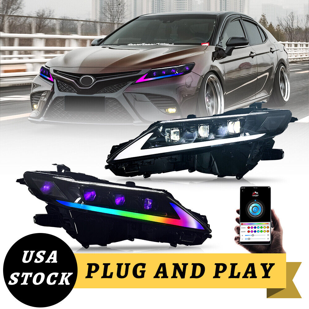 LED Headlights For Toyota Camry 2018-2023 RGB Devil Eye DRL Blue Start Animation