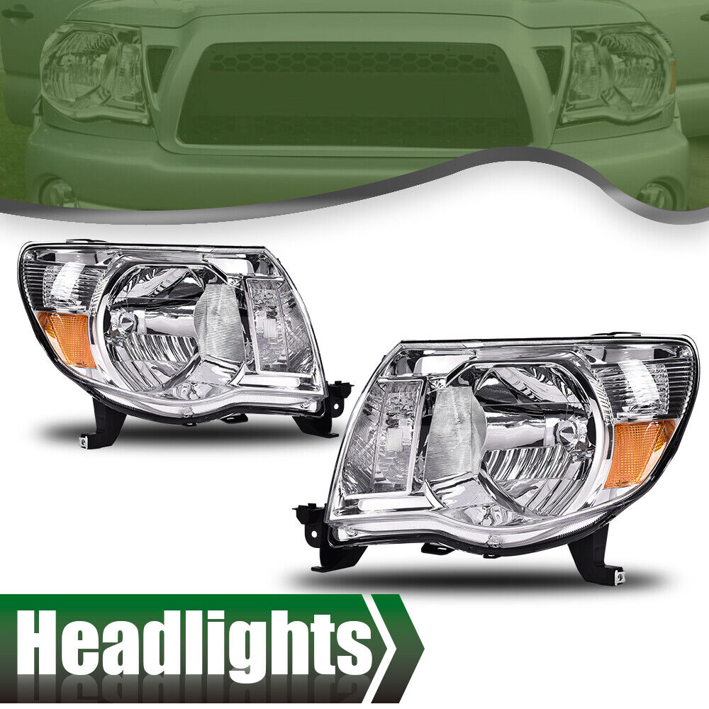 Clear/Chrome Headlights Assembly Fit For 2005-2011 Toyota Tacoma Left & Right