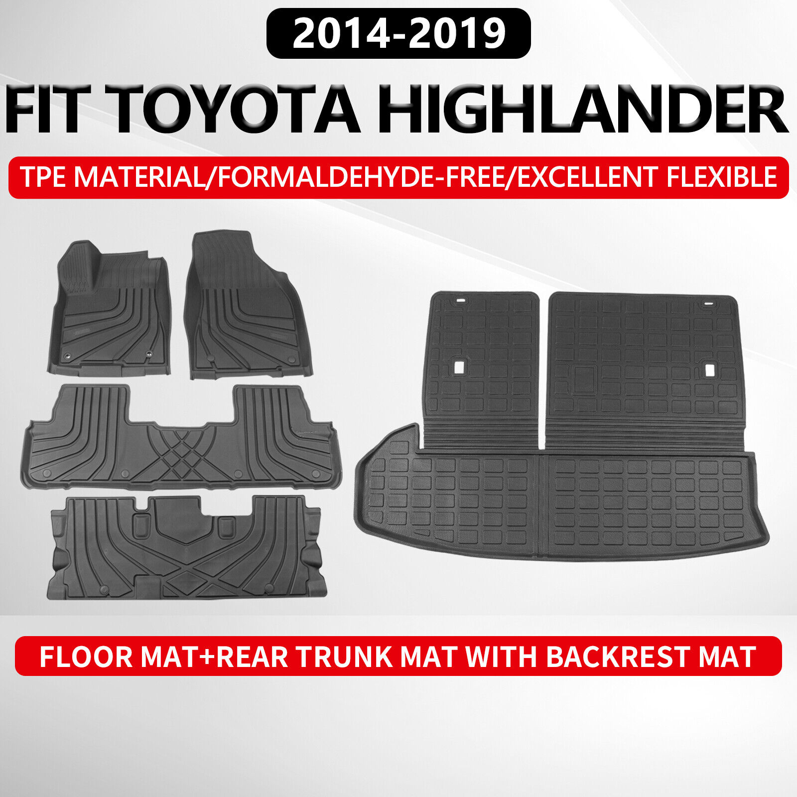 Floor Mats Trunk Mat Cargo Liners For 2014-2019 Toyota Highlander TPE Anti-Slip