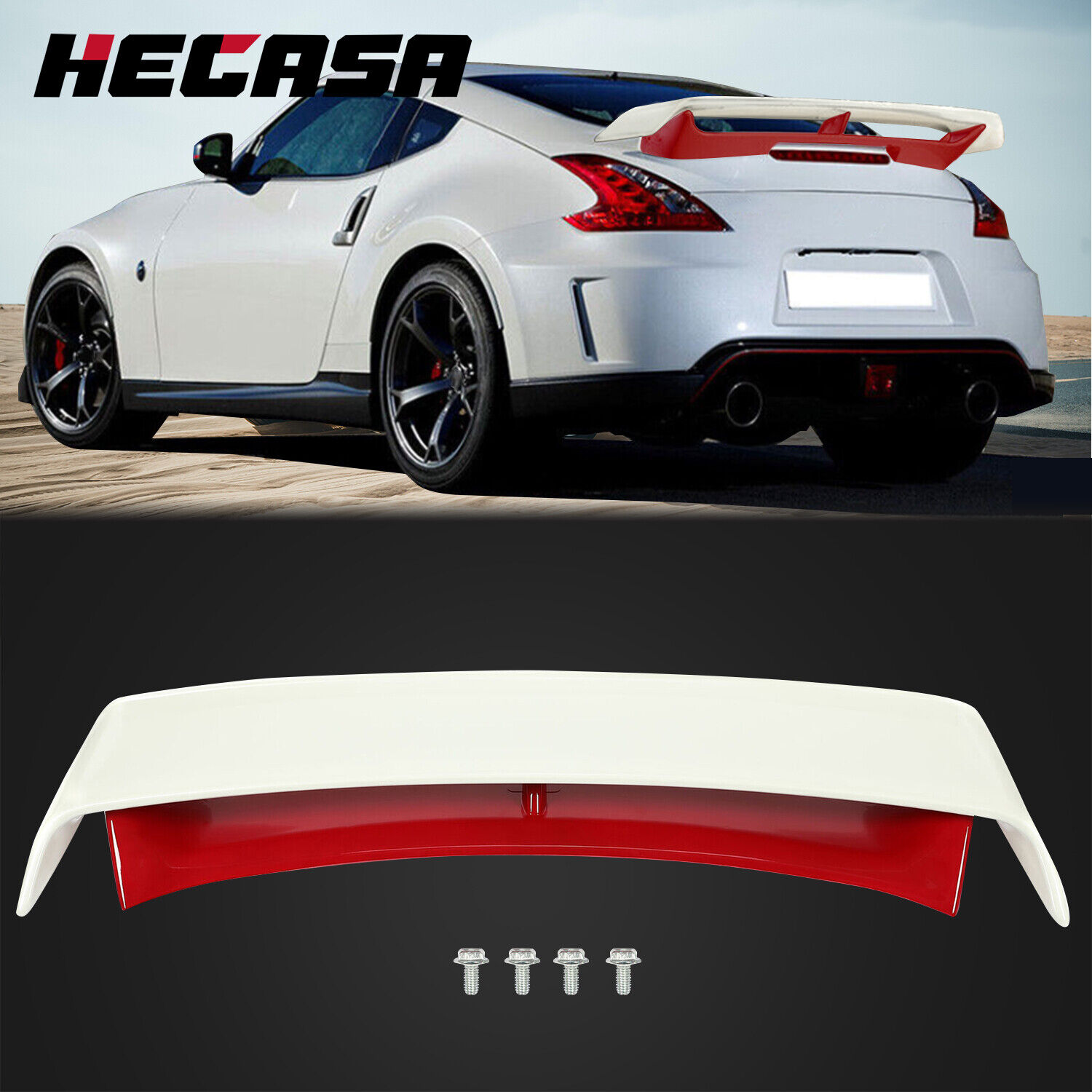 HECASA Fits 09-21 Nissan 370Z Z34 Fairlady Z N Style Trunk Boot Spoiler White