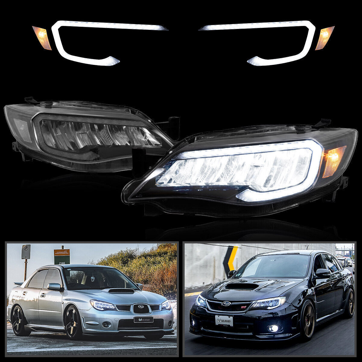 Piar LED Headlights For 2008-2014 Subaru Impreza WRX W/Sequential Front Lamps
