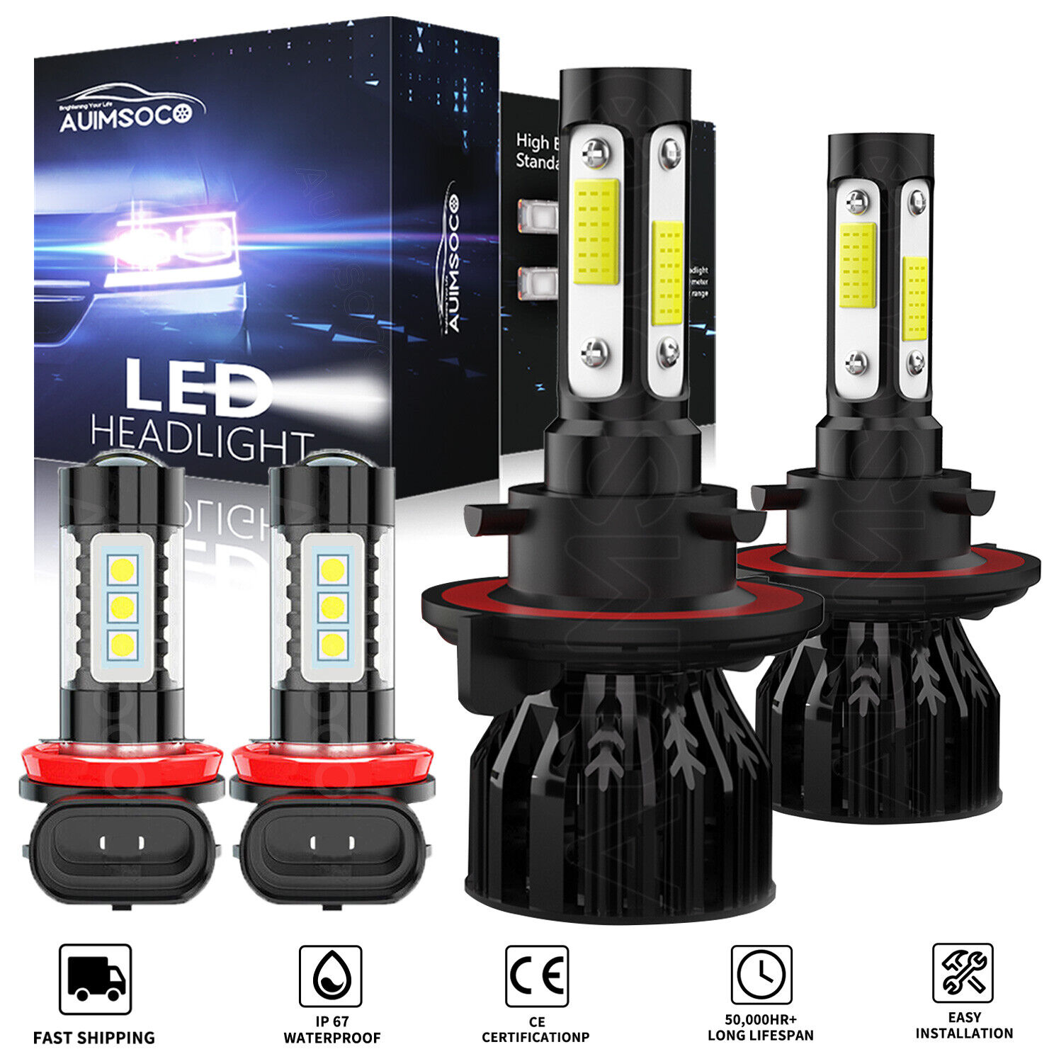 For Kia Soul 2014-2019 - 6000K LED Headlight Hi/Lo + Fog Light Bulbs kit Qty 4
