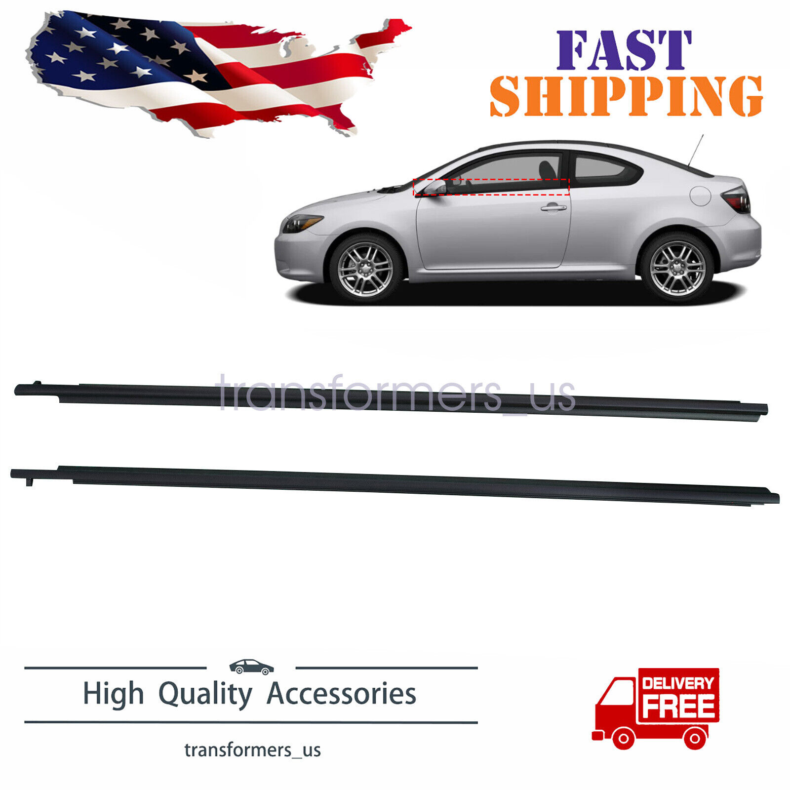 FOR TOYOTA SCION TC EXTERIOR WEATHERSTRIP SET FRONT 2 WINDOWS ONLY 2005-2010