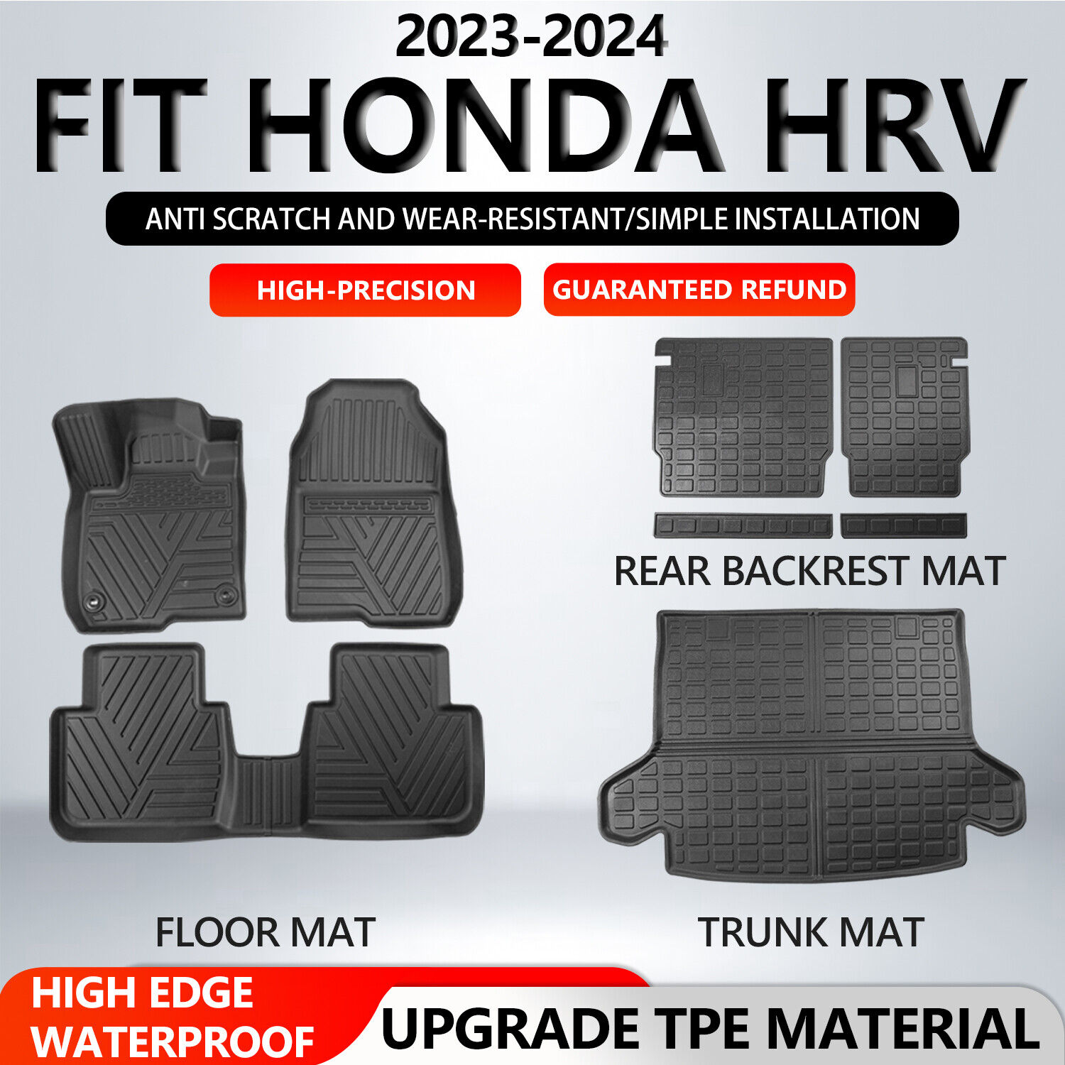 For 2023 2024 Honda HRV Floor Mats Trunk Mat TPE Backrest Mat Trunk Cargo Liners
