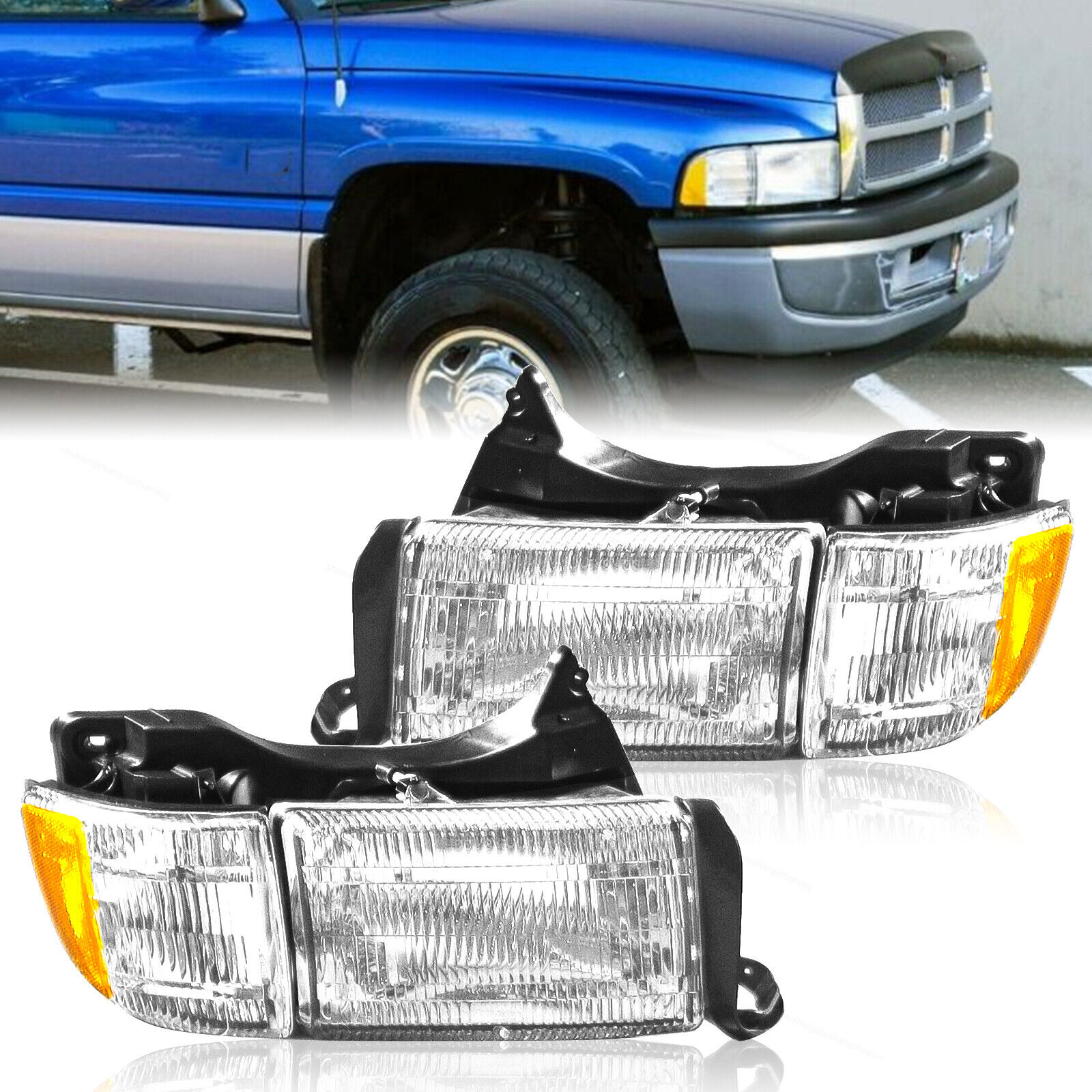 Fits 94-02 Dodge Ram 1500 2500 3500 Left & Right Side Headlights Halogen Lamp