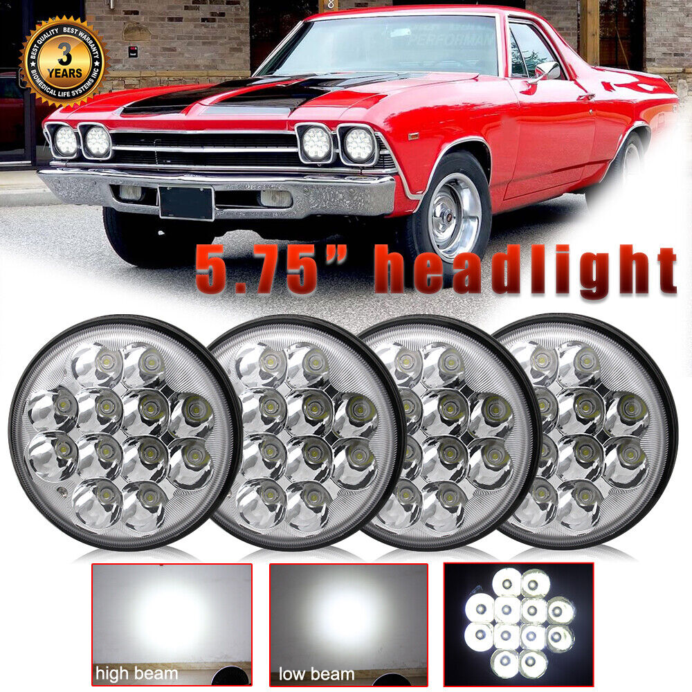4PC 5-3/4 5.75 Inch Round LED Headlight Hi/Lo Beam For Chevy El Camino 1964-1970