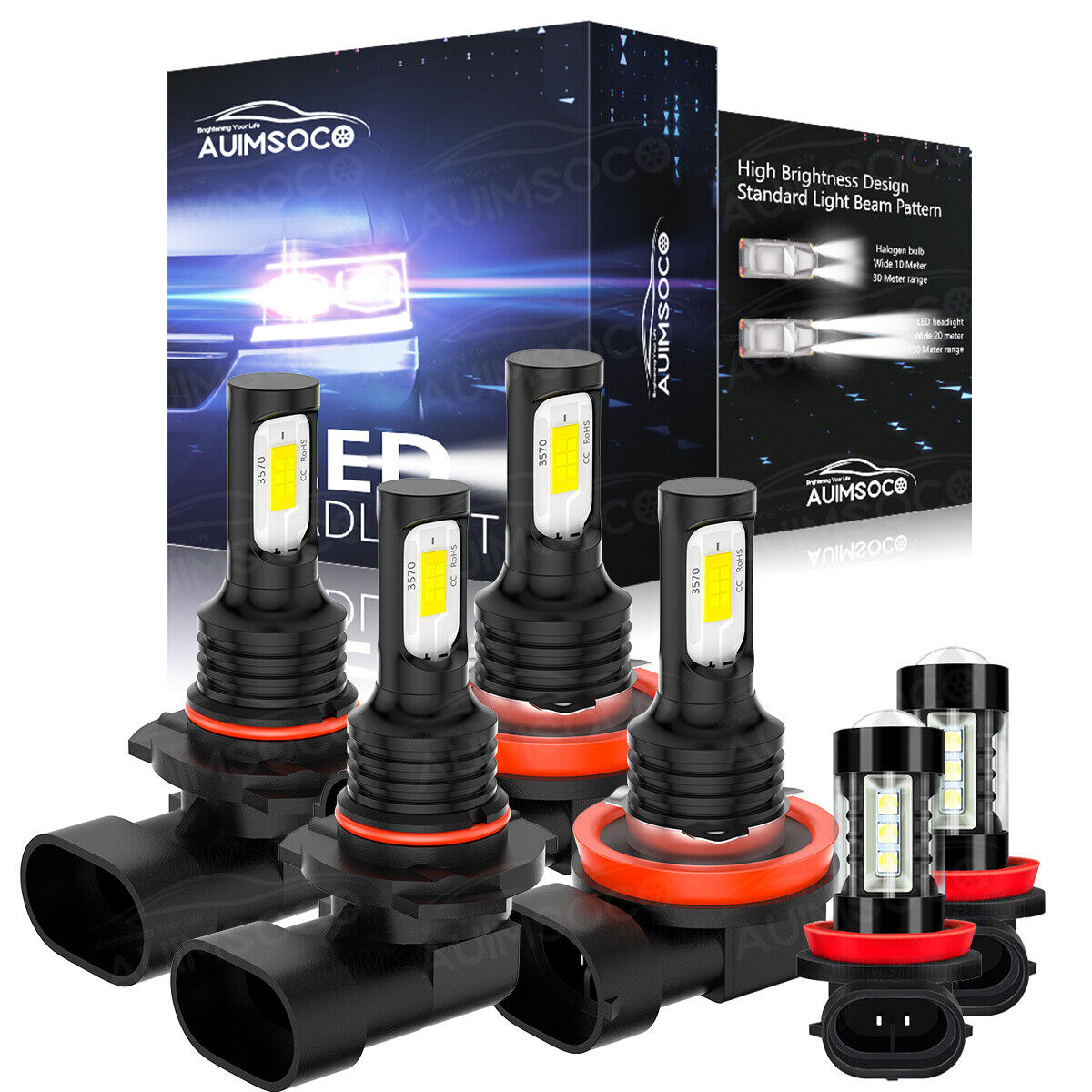 For Toyota Prius C 2012 2013 2014 LED Headlight High Low Beam Fog Light Bulb Kit
