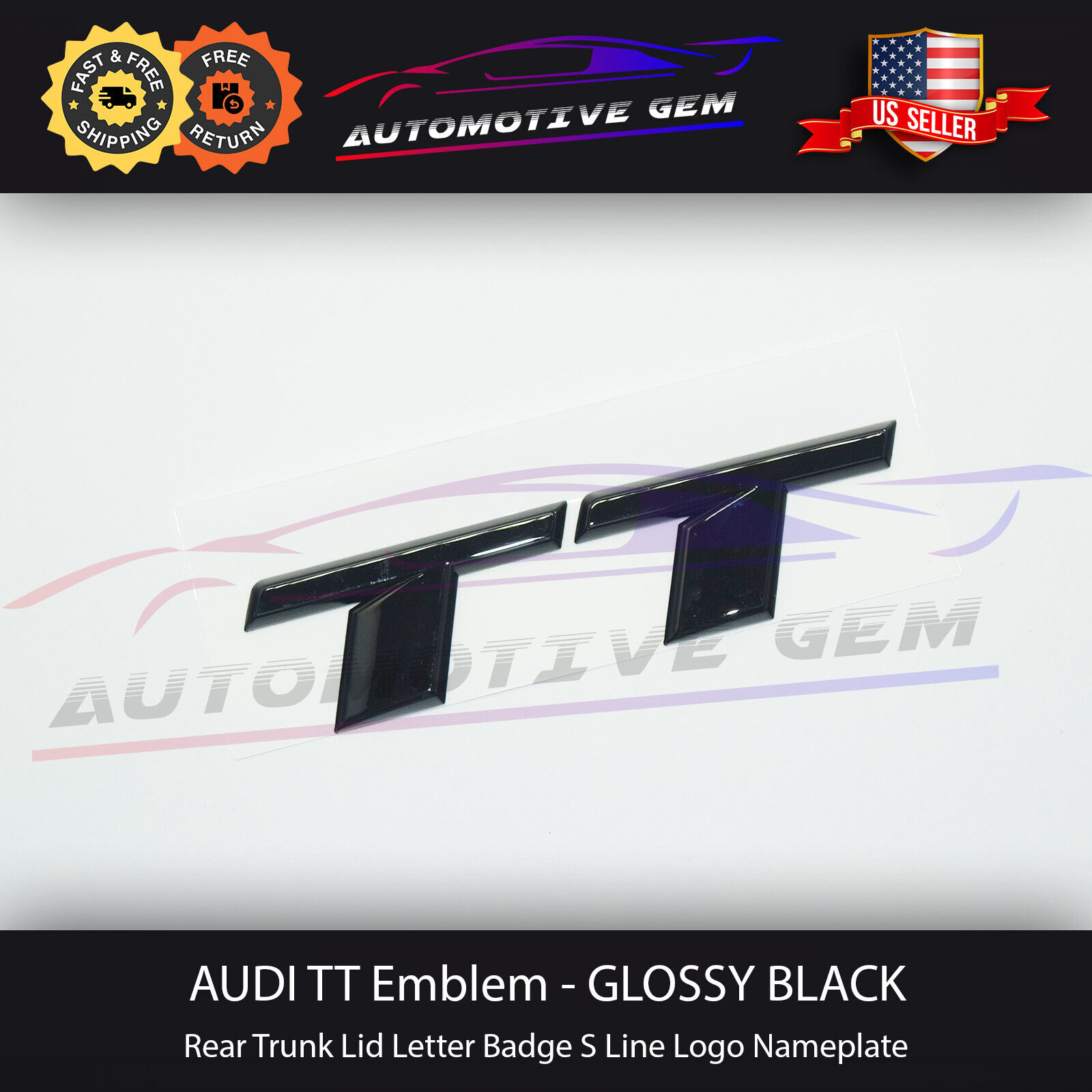 Audi TT Emblem GLOSS BLACK Rear Trunk Lid Letter Badge S Line Logo Nameplate