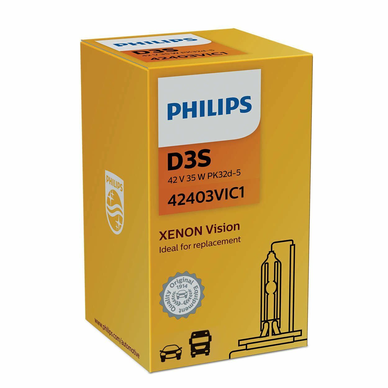 Philips Vision D3S Headlight Replacement Xenon Bulb 42403VIC1 Single