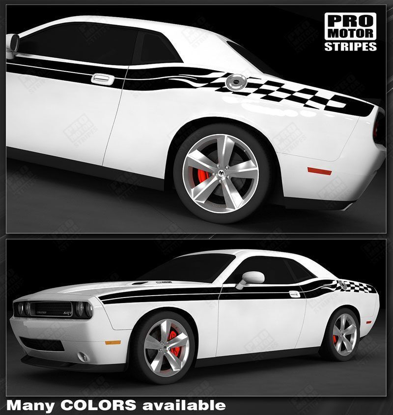Dodge Challenger 2008-2021 Checkered Side Double Stripes Decals (Choose Color)