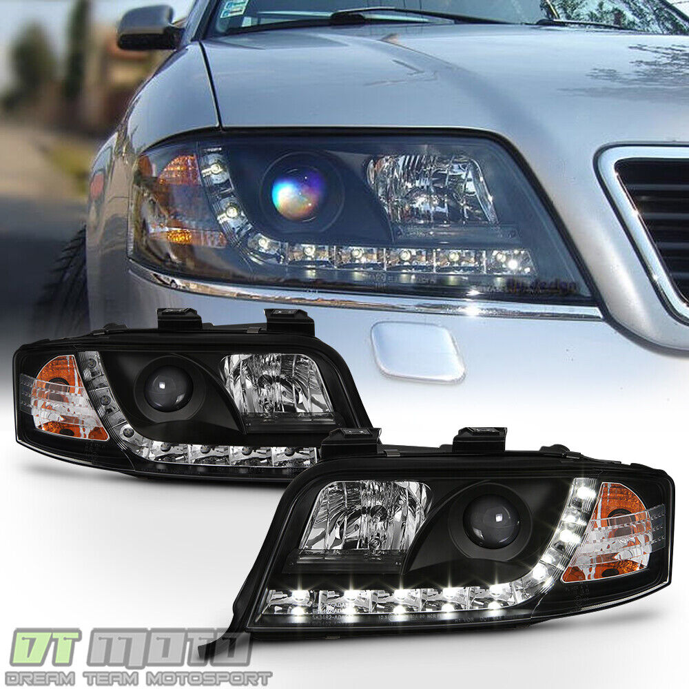 Blk 2002-2004 Audi A6 Quattro LED DRL Projector Headlights Daytime Running Lamps