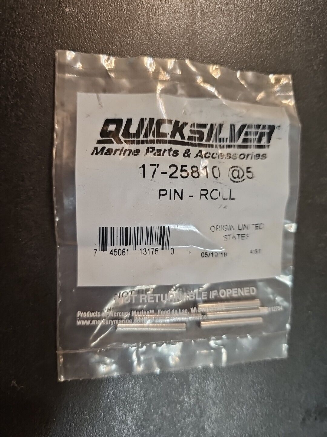 NEW OEM (LOT OF 5) Mercury Quicksilver Roll Pin 17-25810