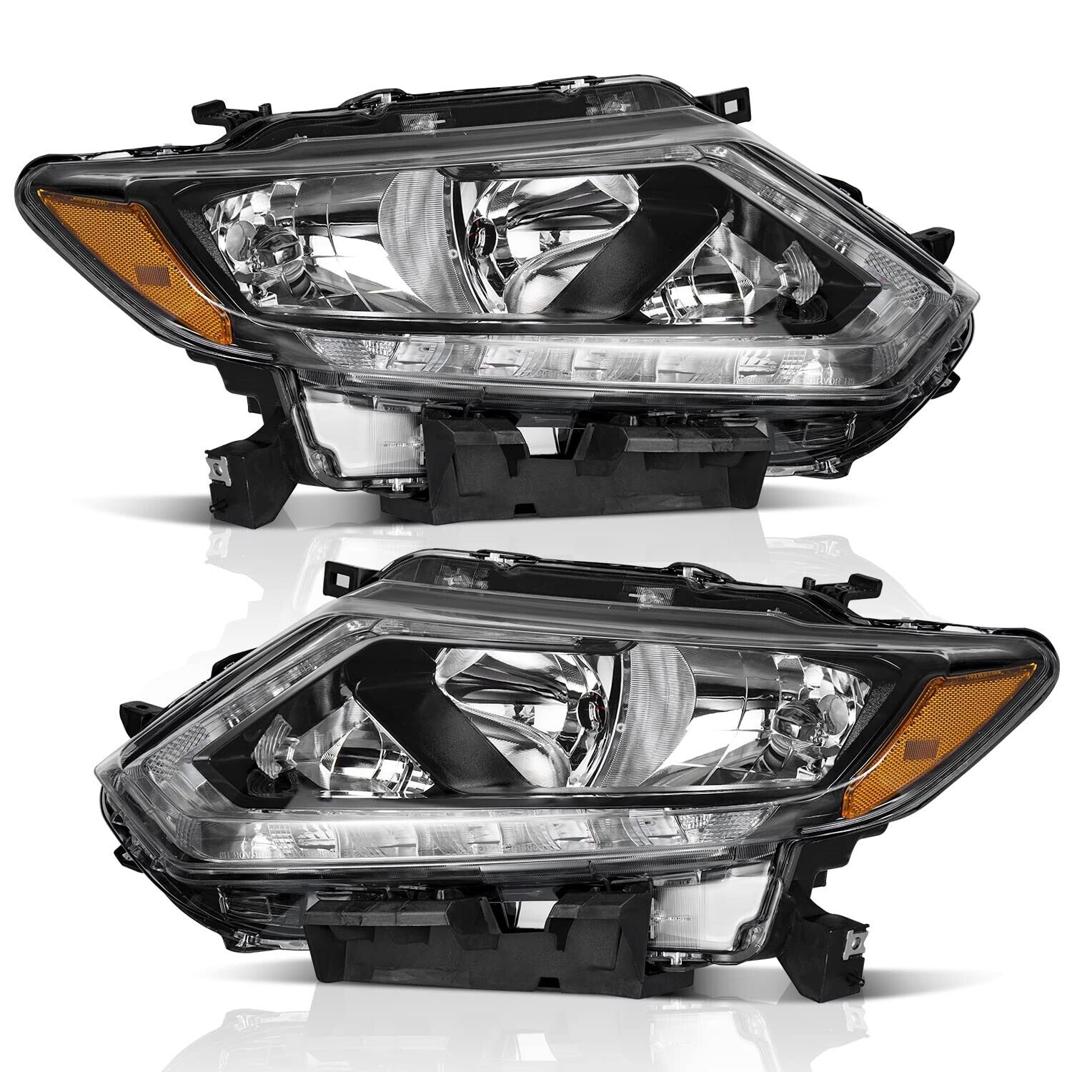 WEELMOTO Headlights For 2014-2016 Nissan Rogue Halogen LED DRL Lamps Left+Right