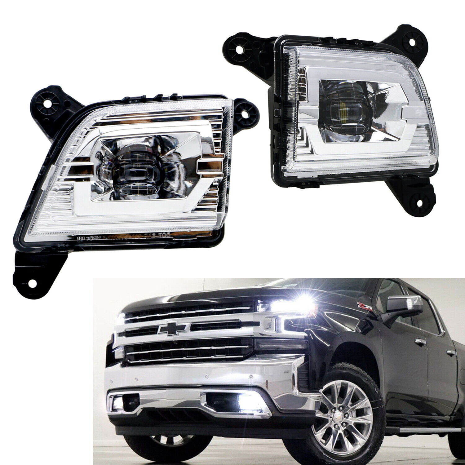 OE-Spec 15W High Power LED Fog Light Kit w/ Wiring For 19-up Chevrolet Silverado