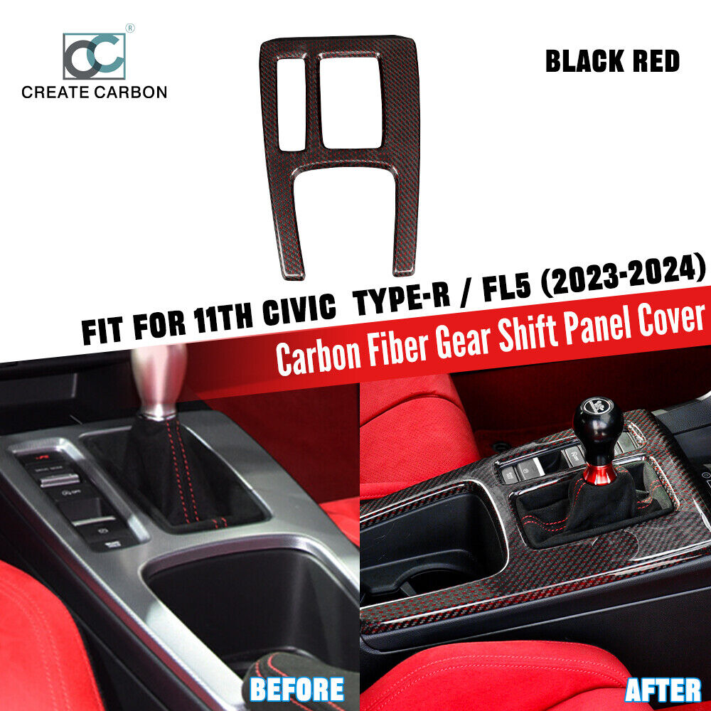 Dry Carbon Fiber Gear Shift Panel Trim For 11th Civic Type R FL5 (LHD) Red Black