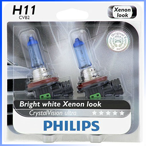 Philips Genuine H11 12362CVB2 CrystalVision Ultra Upgrade Headlight Bulb, 2 Pack