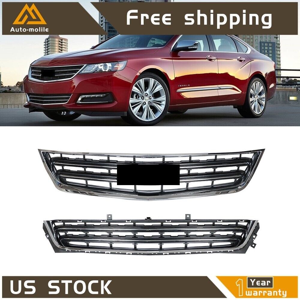 2pcs Chrome Black Front Upper & Lower Grille Set for Chevrolet Impala 2014-2020