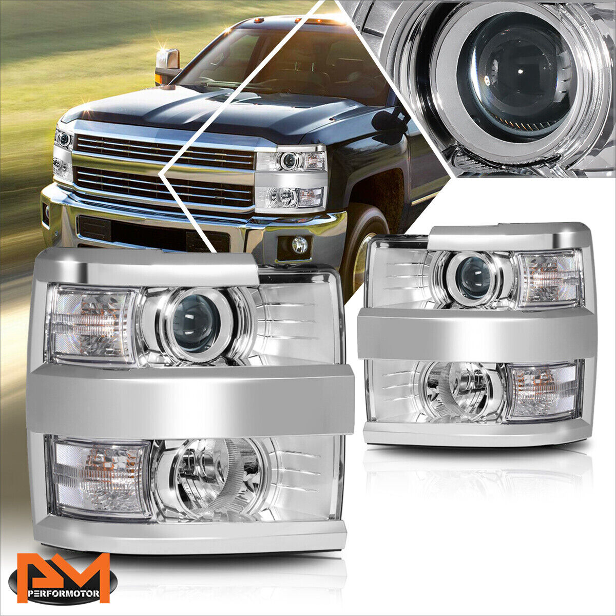 For 15-19 Chevy Silverado 2500HD/3500HD Projector Headlights/Lamps Chrome/Clear
