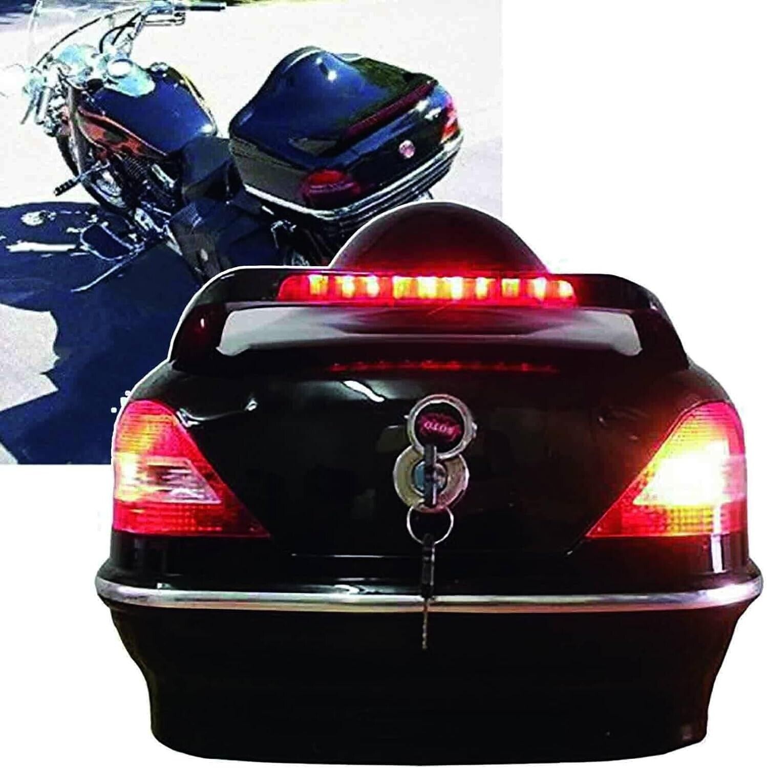 KLUFO 28L Motorcycle Trunk Tail Box with Light and Safety Lock (BLACK)